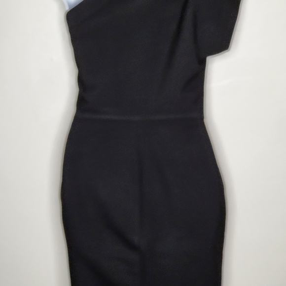 Maje Women's one Shoulder Sheath Dress Solid Black Size 2 Side Zip - Picture 9 of 12